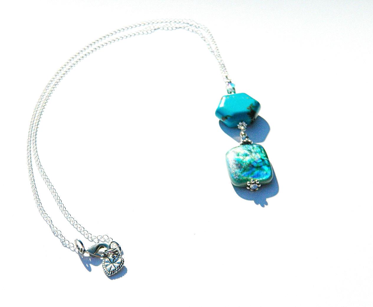 Turquoise Pendant Necklace on a sterling silver chain, Flattering Necklace, Stylish Necklace, Trending