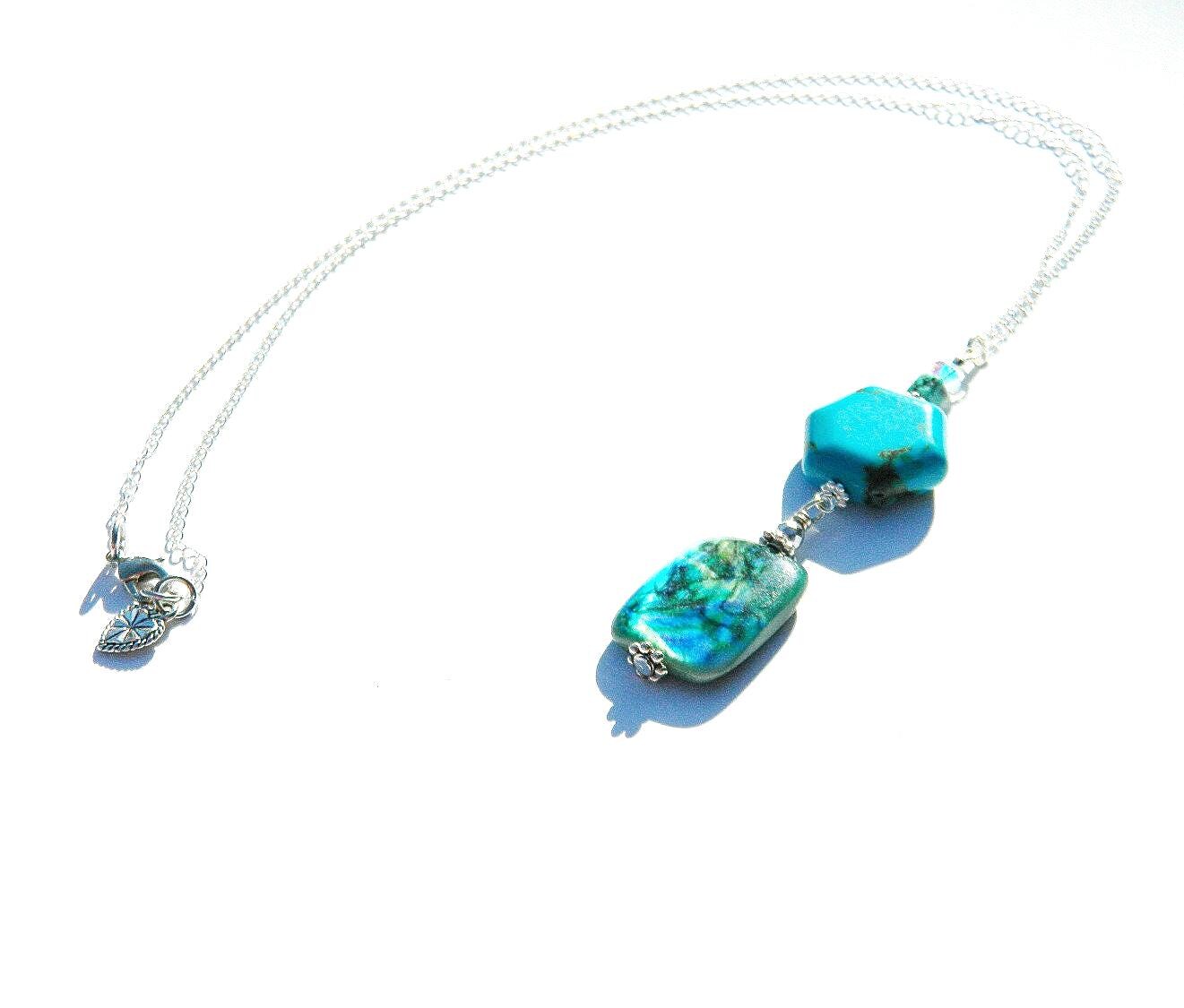 Turquoise Pendant Necklace on a sterling silver chain, Flattering Necklace, Stylish Necklace, Trending