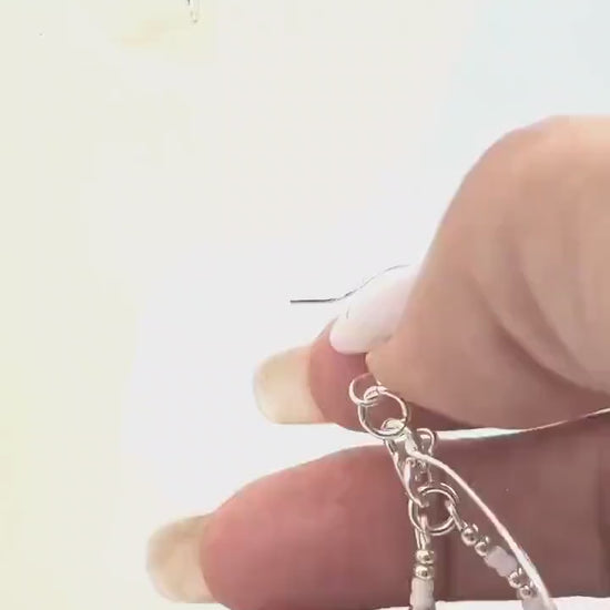 Nk Silver Double Hoop Earrings, white & silver seed beads