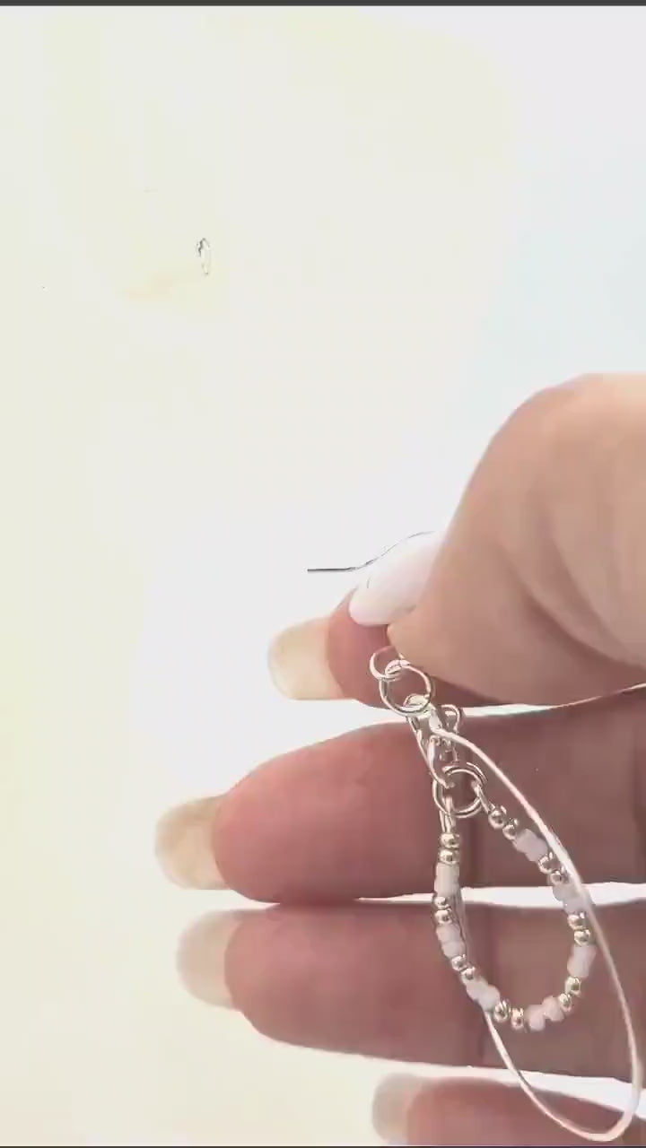 Nk Silver Double Hoop Earrings, white & silver seed beads