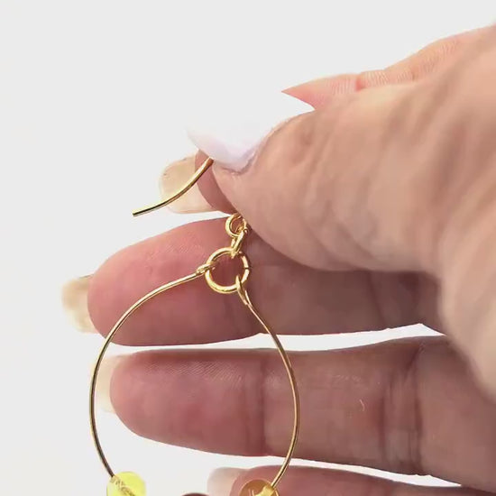 Nk Gold Nickel Free Brass Hoop Earrings, with Amber & Carnelian beads